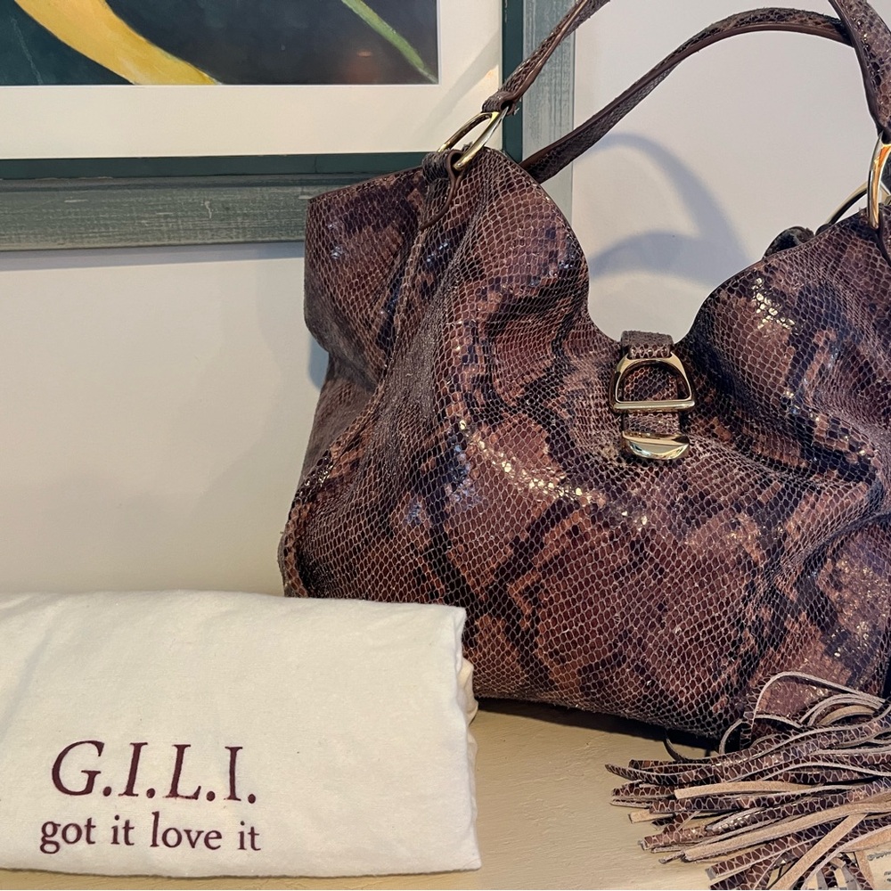 G.I.L.I. Snake Print Shoulder Bag - Brown